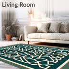 Intricate Teal Cream Geometric Lattice Design Rug