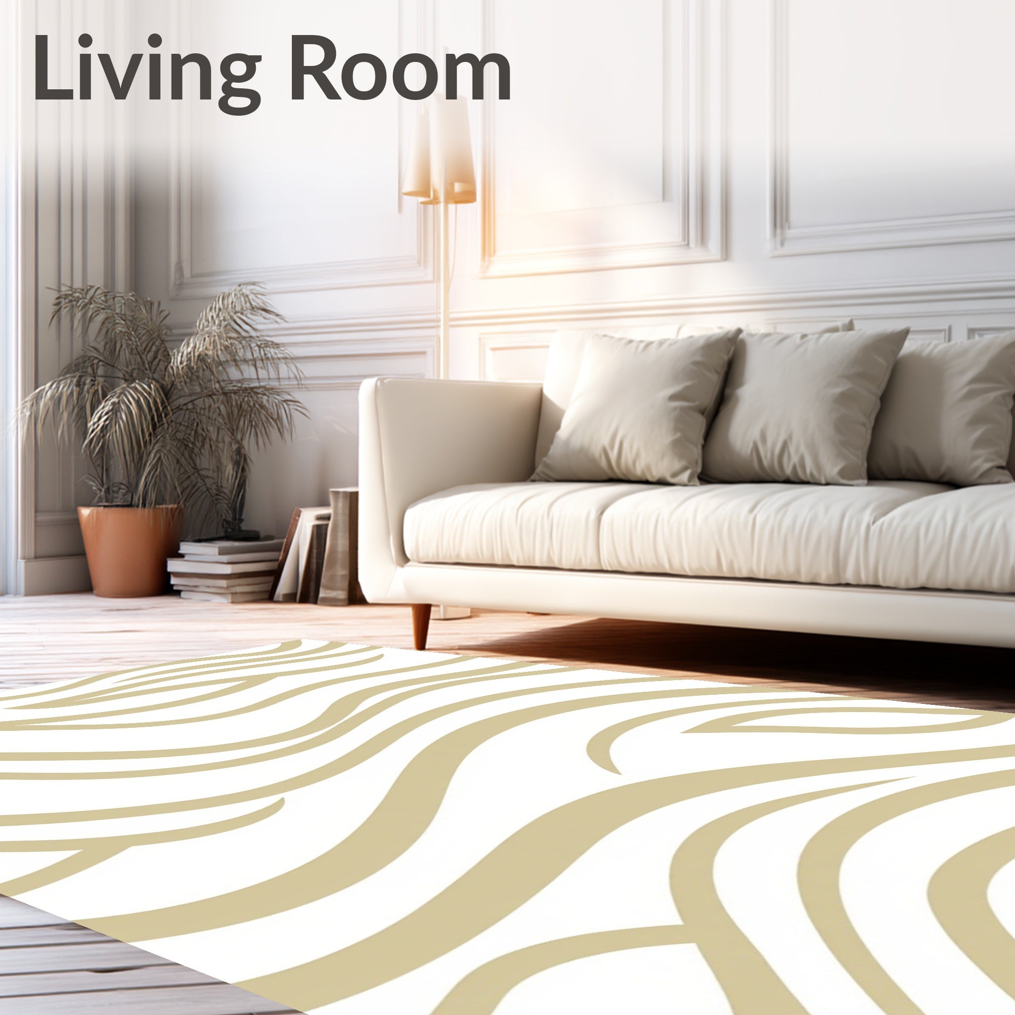Sandy Beige Wavy Line Pattern Rug