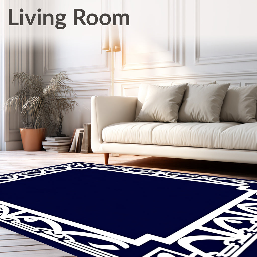 Classic White Scroll Border Rug