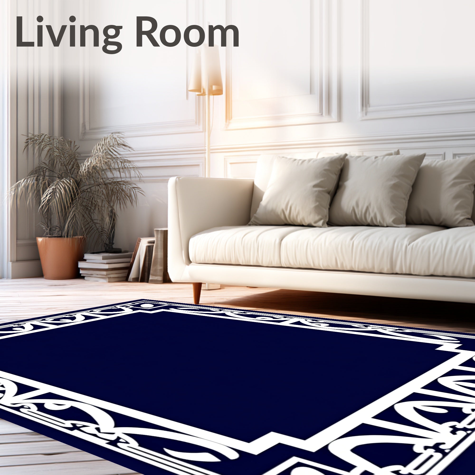 Classic White Scroll Border Rug