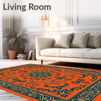 Bold Orange Blue Vintage Floral Rug