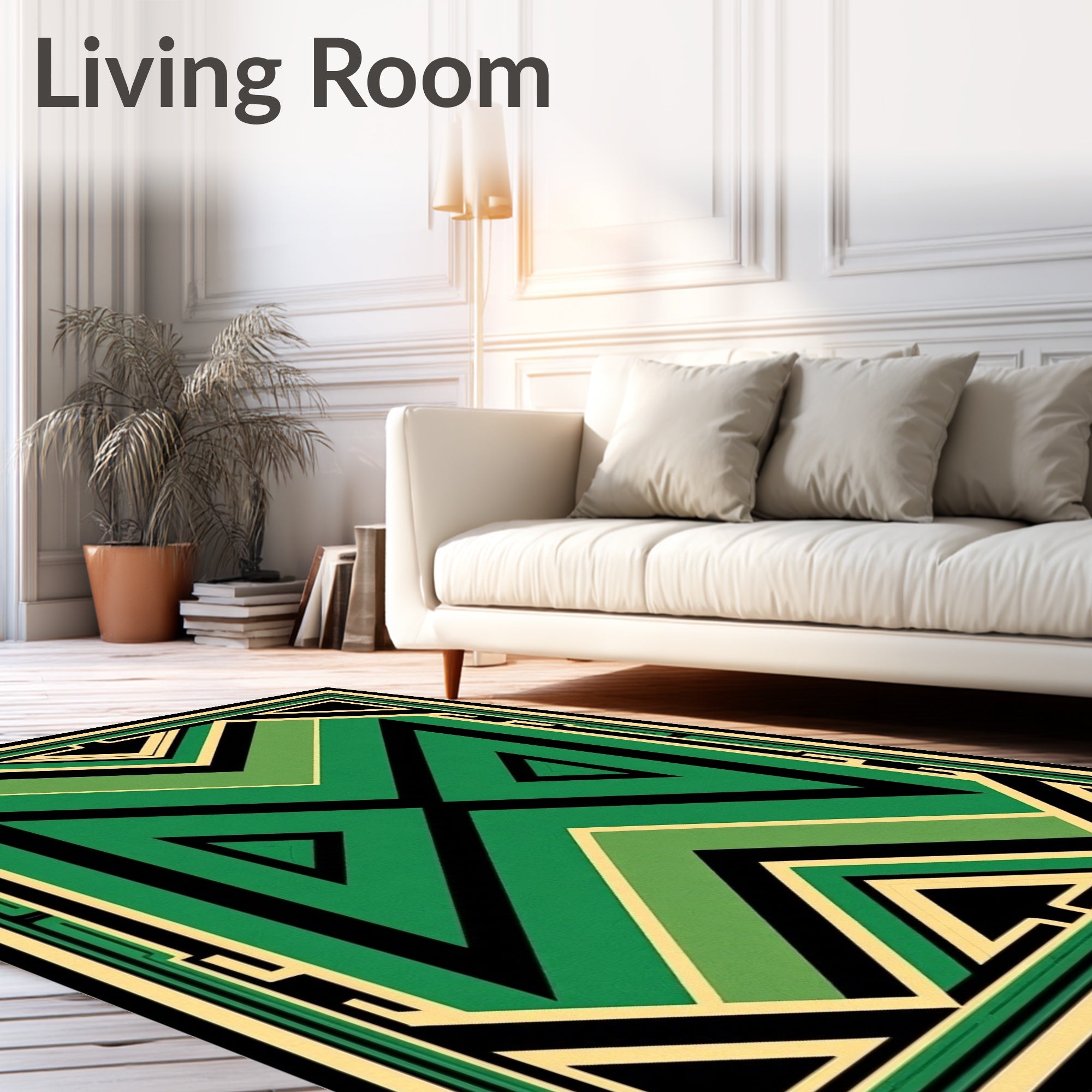 Art Deco Green Black Geometric Design Rug