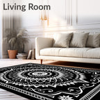 Intricate Mandala Black White Pattern Rug