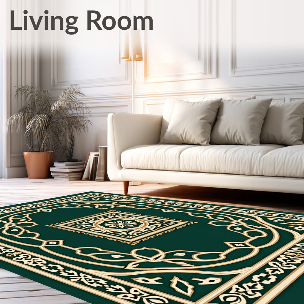 Elegant Cream Gold Floral Border Rug