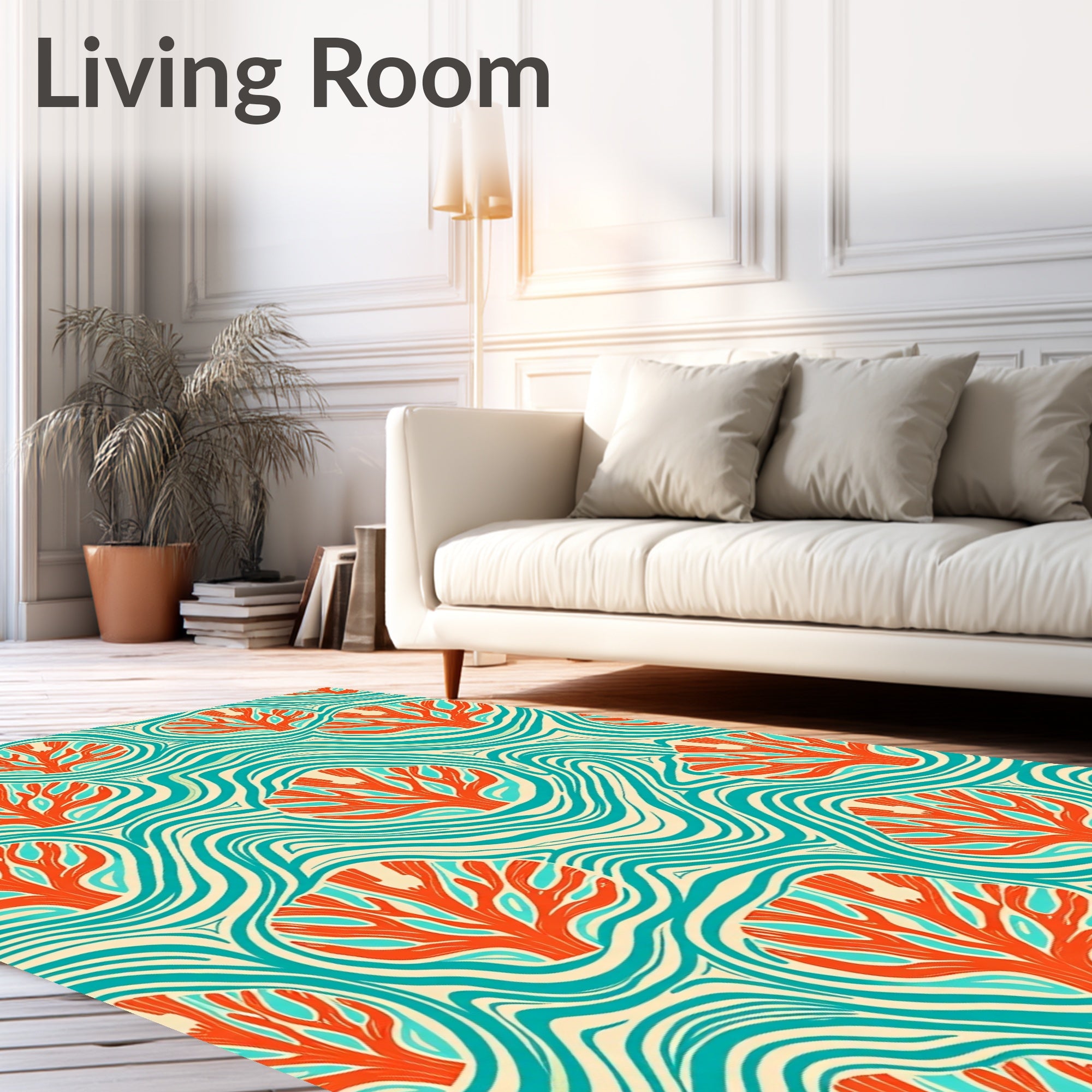 Coral and Wave Abstract Pattern Rug