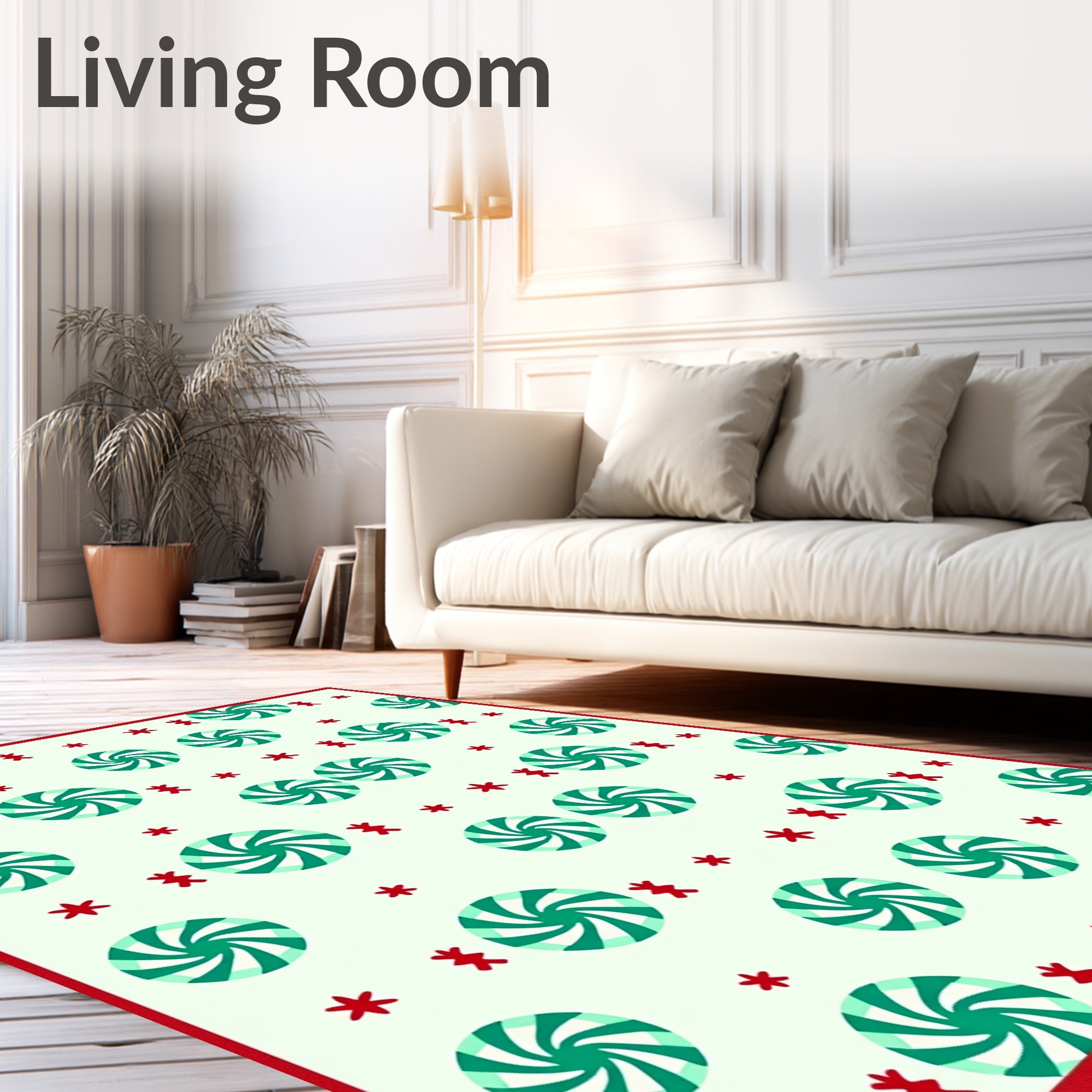 Red Mint Swirl Candy Stars Rug