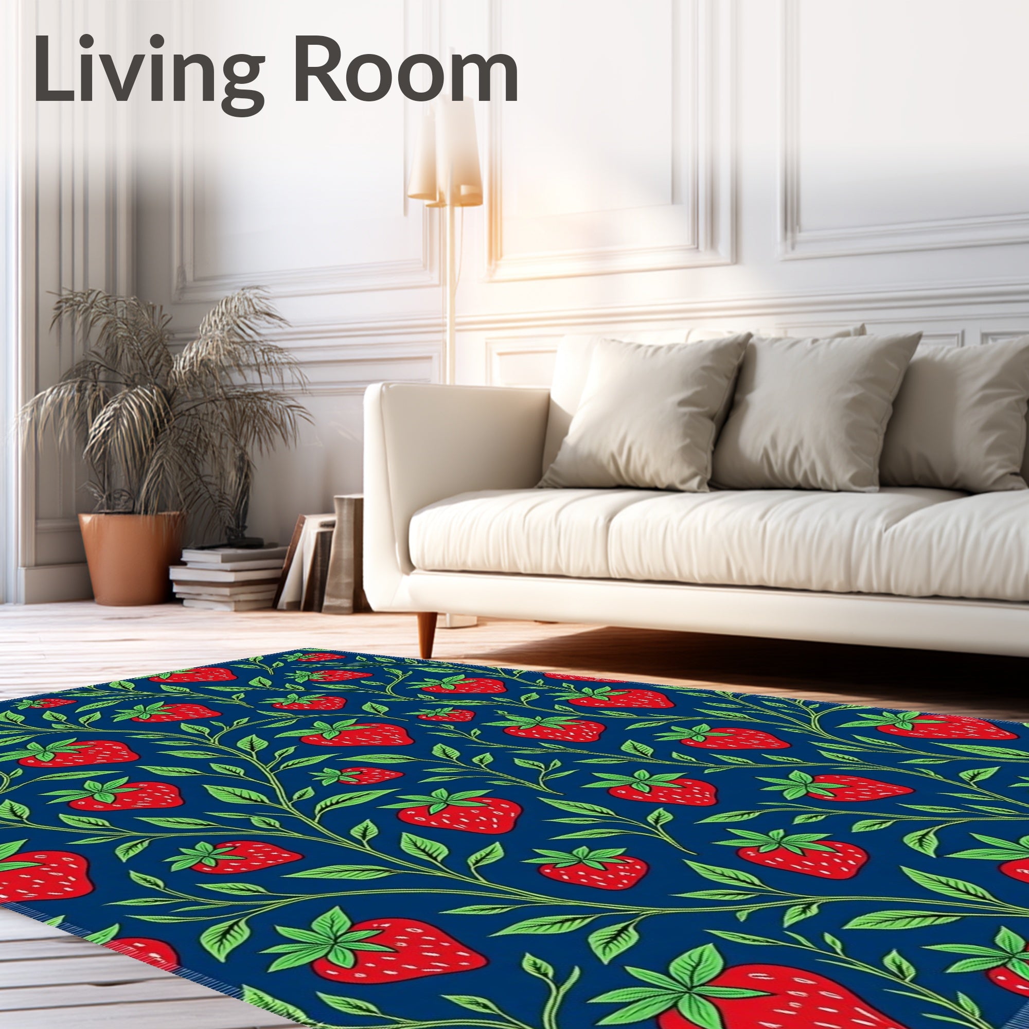 Red Strawberry Floral Vines Rug