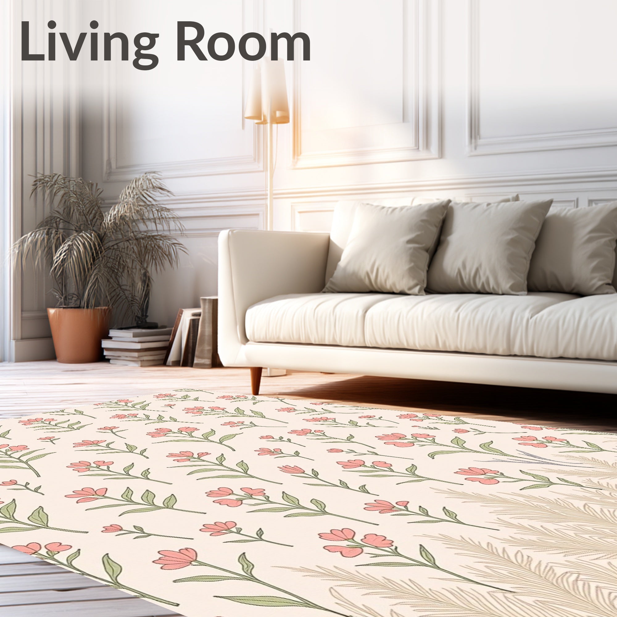 Pastel Floral Meadow Pattern Rug