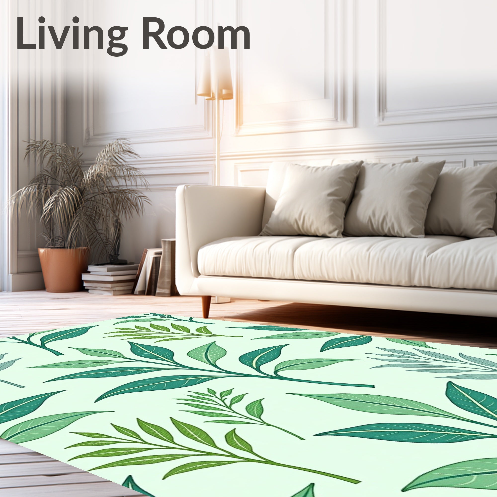 Green Leafy Botanical Pattern Design Rug