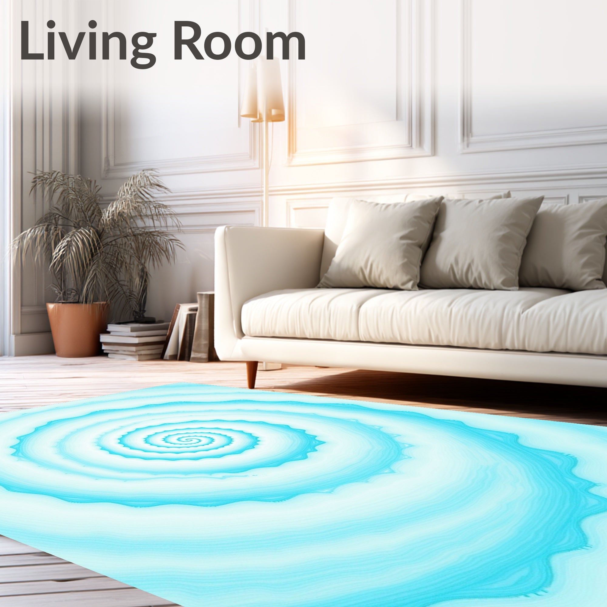 Cool Blue Fractal Spiral Design Rug