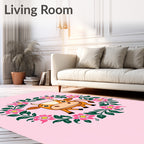 Cute Orange Cow Pink Floral Wreath Rug
