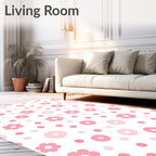 Playful Pink Floral Dot Pattern Rug