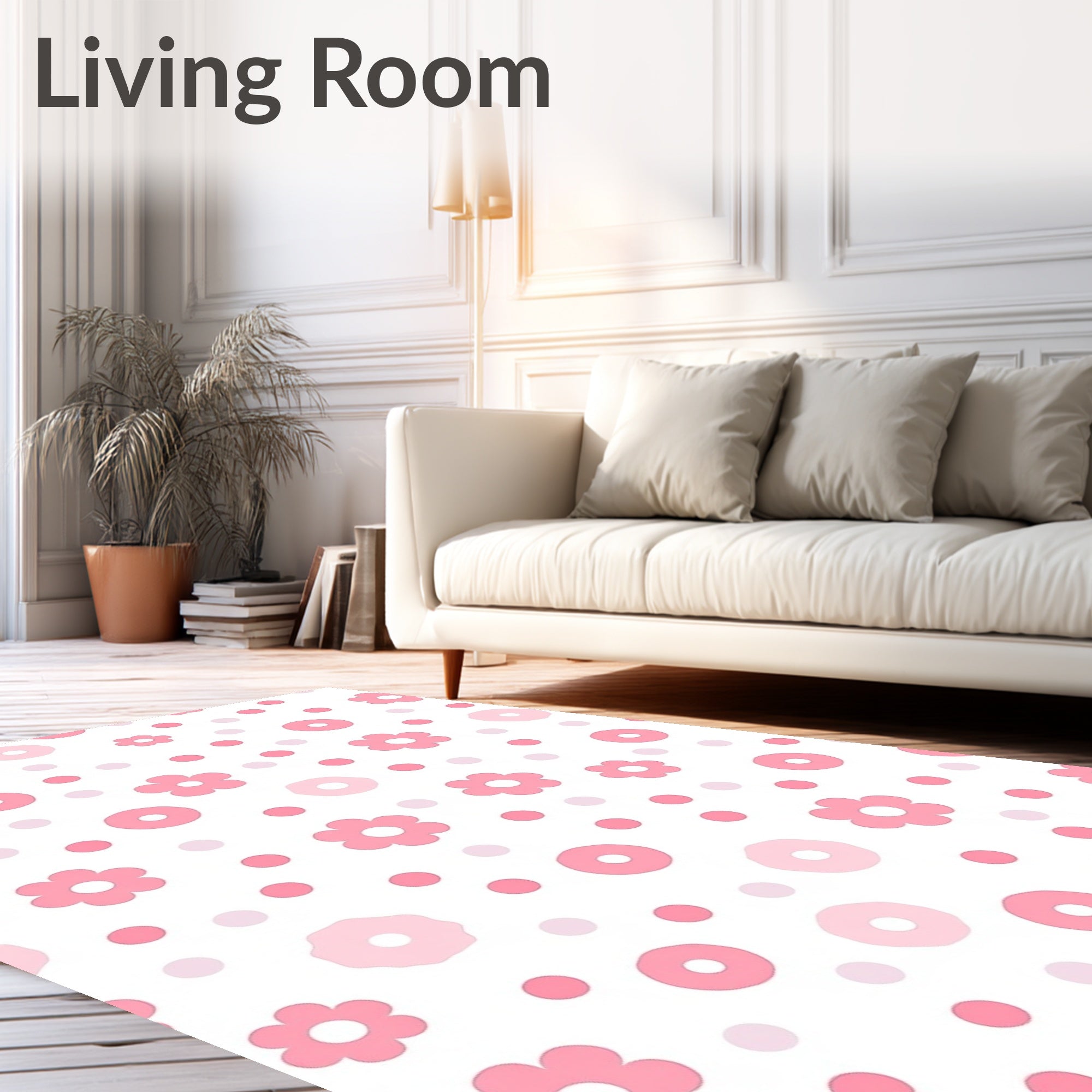 Playful Pink Floral Dot Pattern Rug