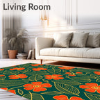 Orange Floral Leaf Pattern Rug