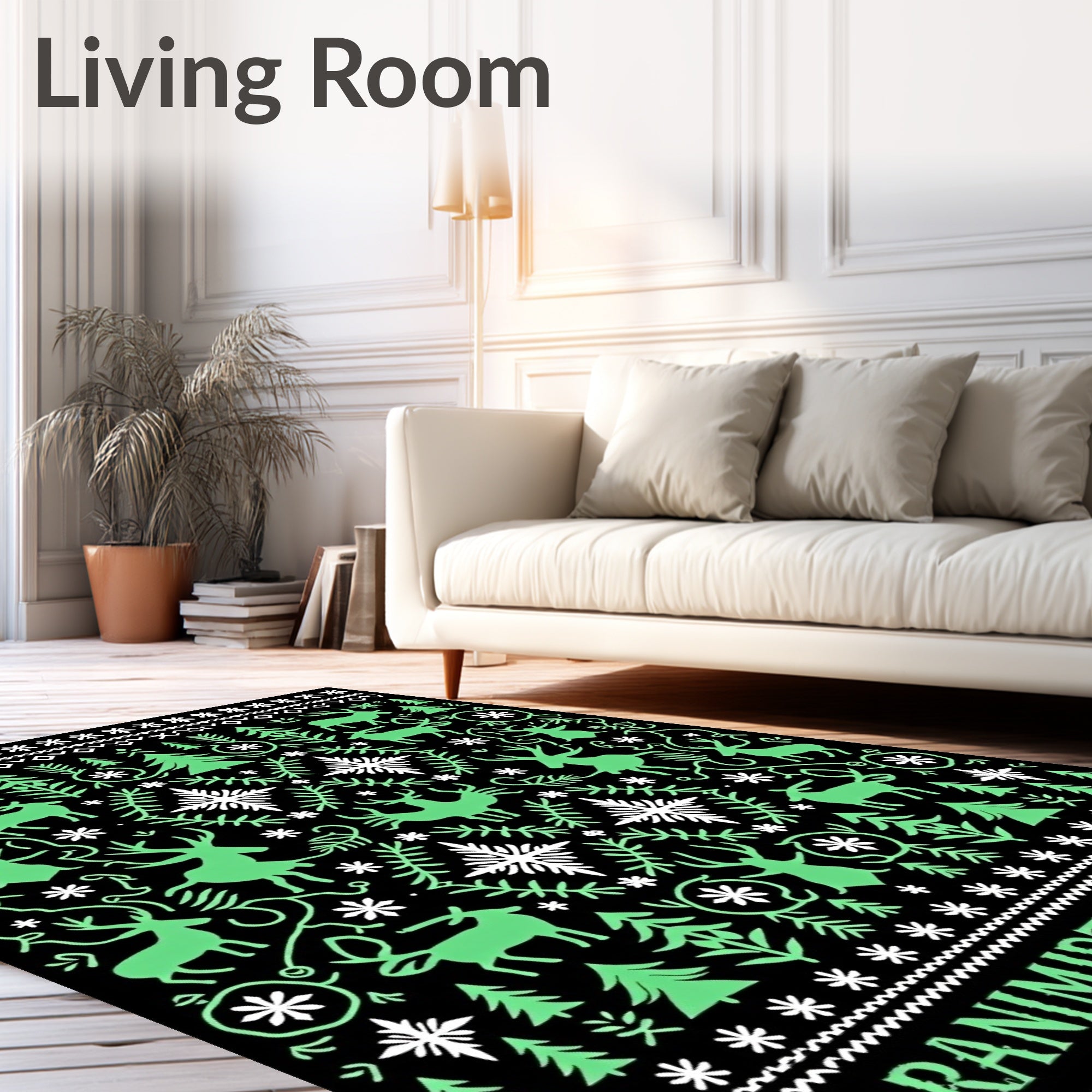 Jolly Green Reindeer Evergreen Forest Rug