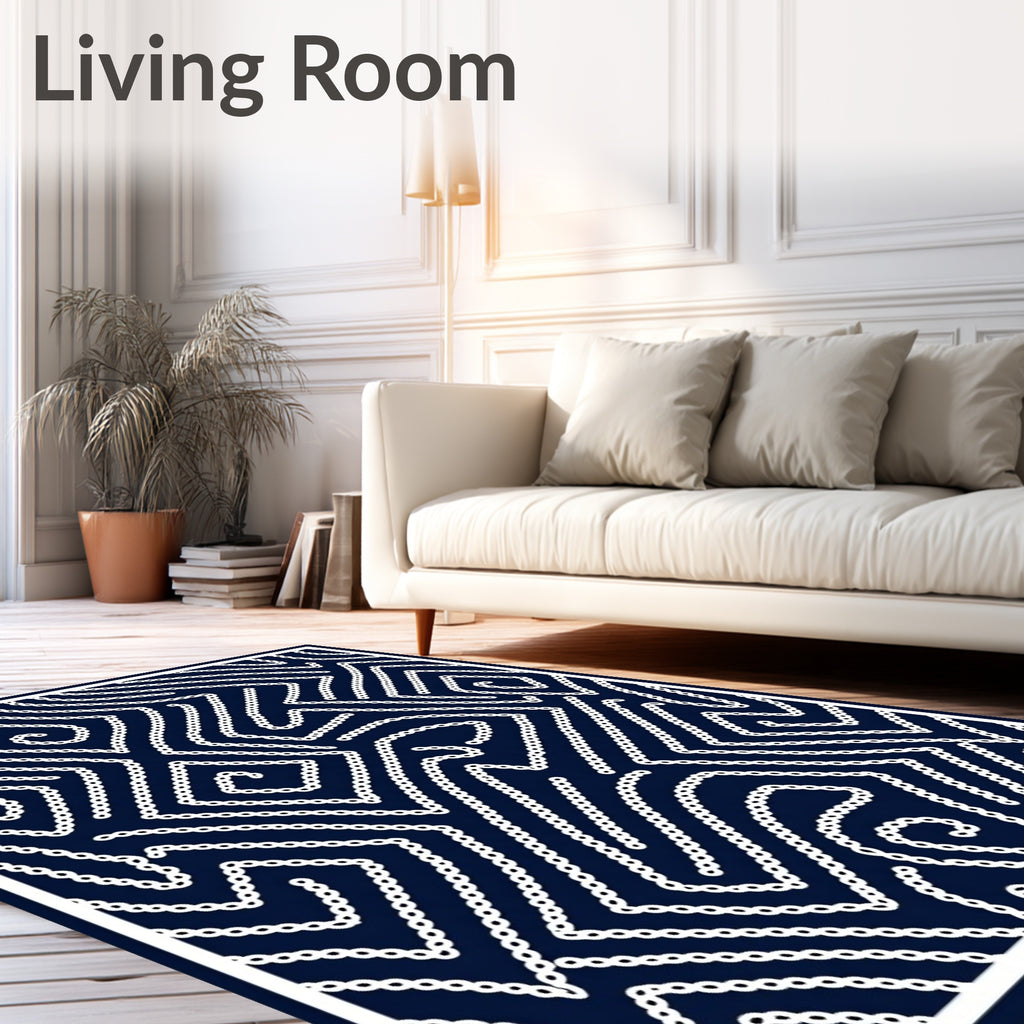 Stark White Chain Link Geometric Design Rug