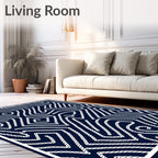Stark White Chain Link Geometric Design Rug