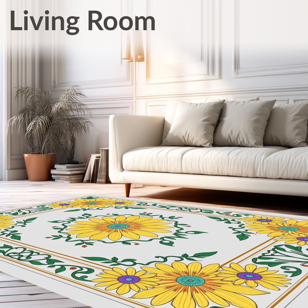 Yellow Floral Garden Border Rug