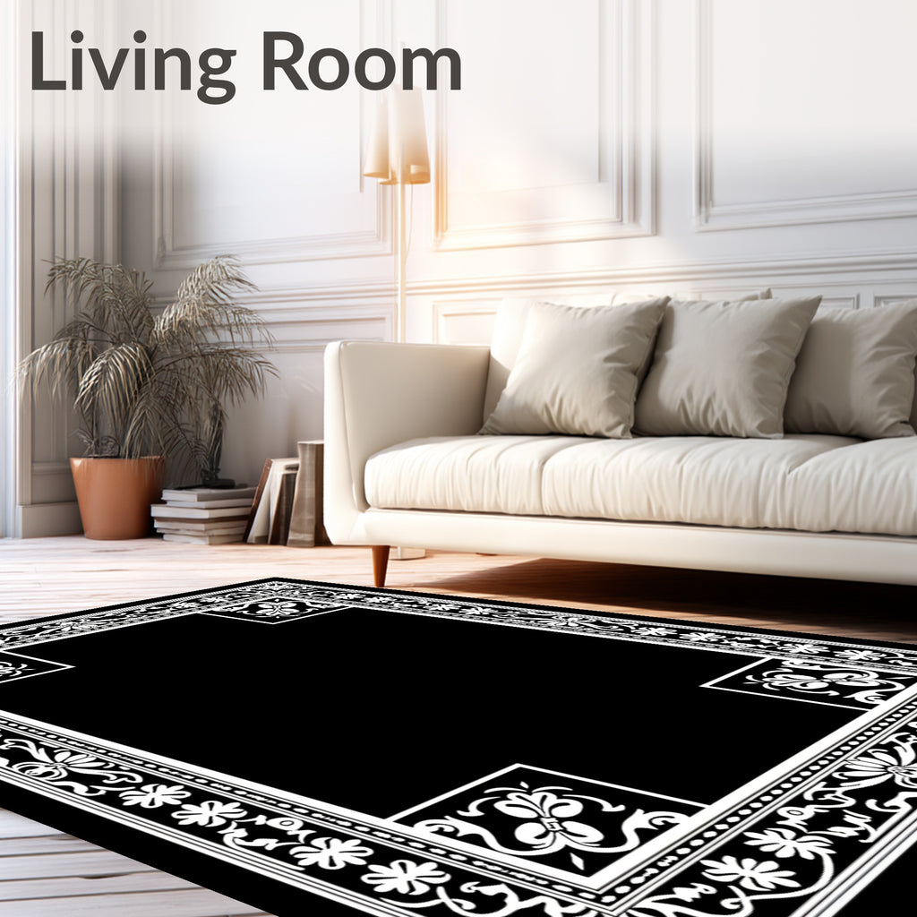Ornate Floral Swirl Border Design Rug