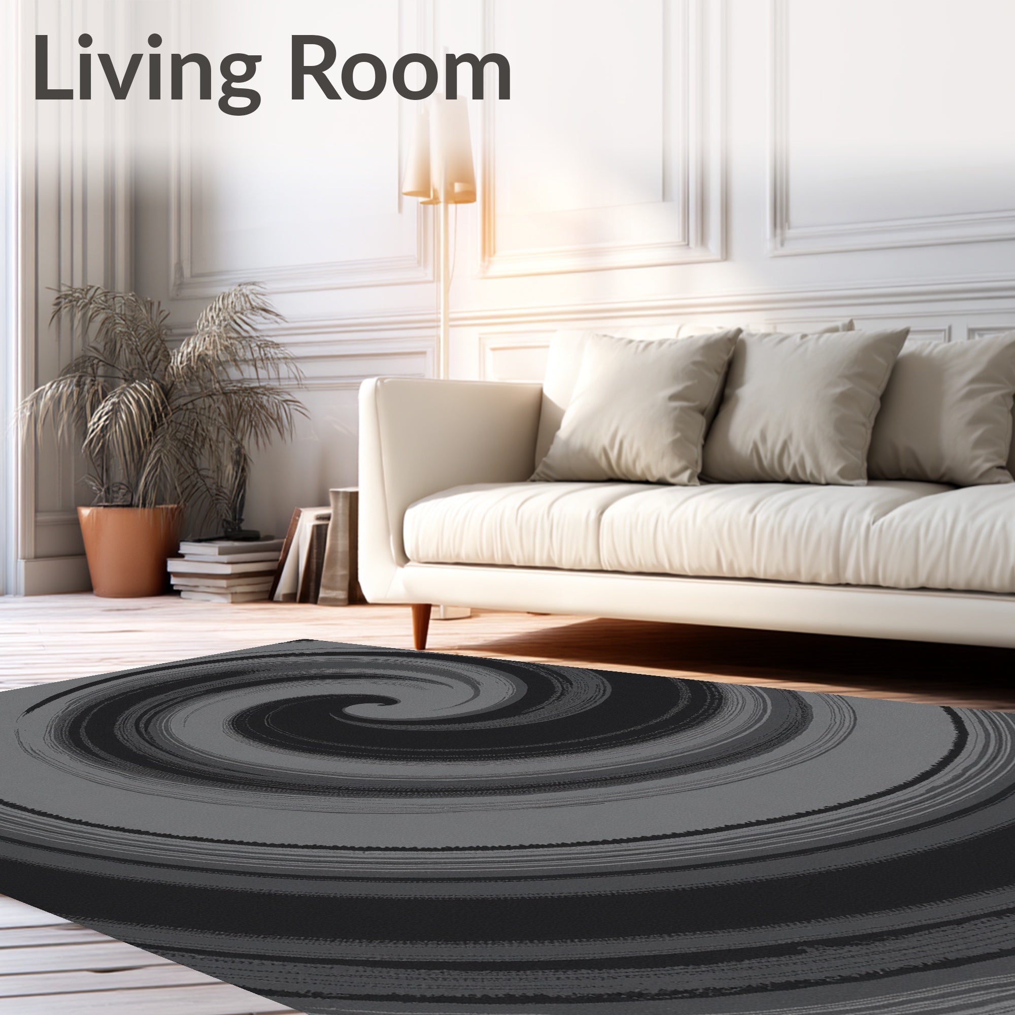 Monochrome Swirl Pattern Rug