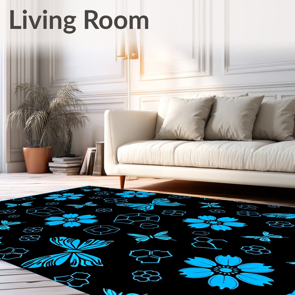 Floral Butterfly Geometric Print Rug