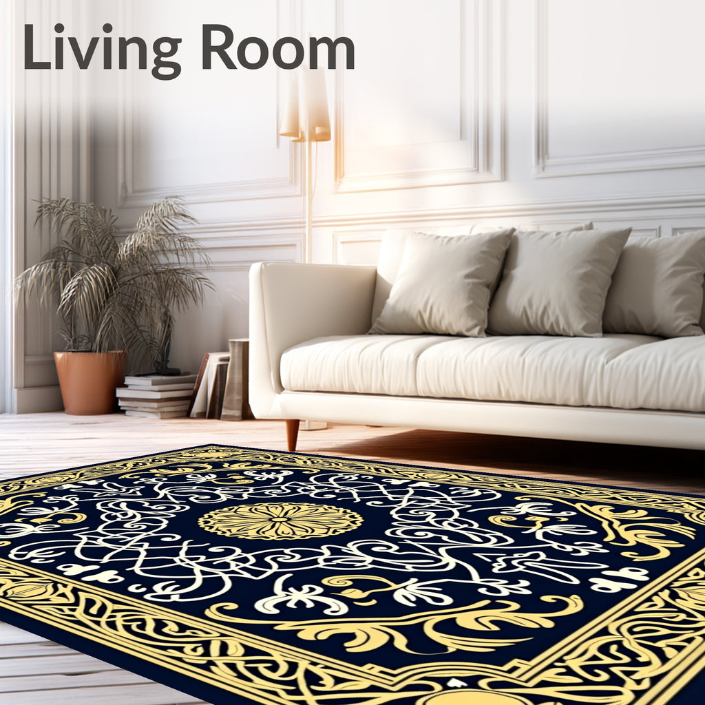 Elegant Gold White Mandala Design Rug