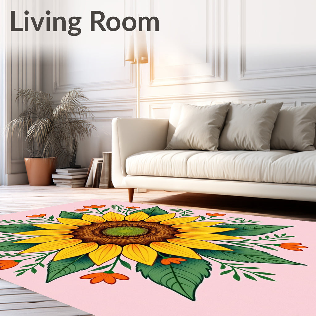 Golden Sunflower Floral Mandala Design Rug