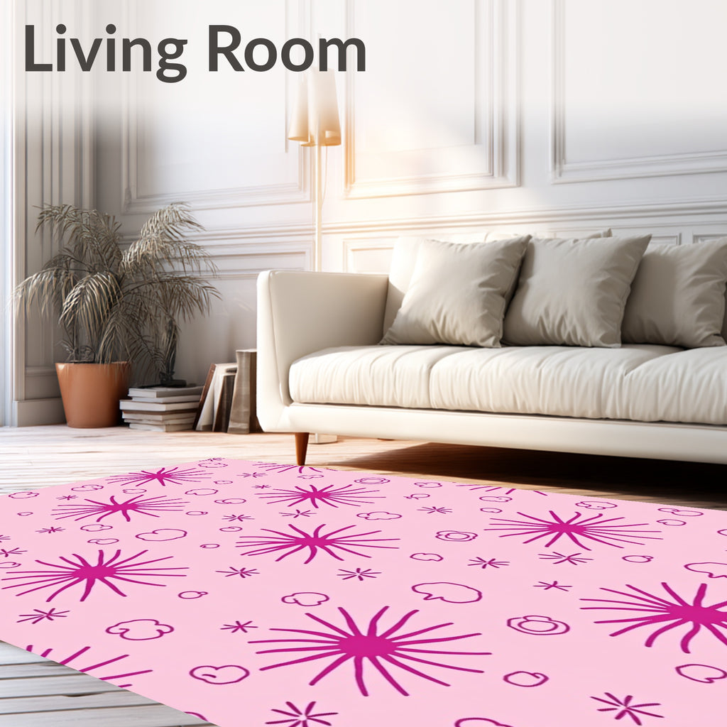 Dandelion Inspired Playful Pink Pattern Rug