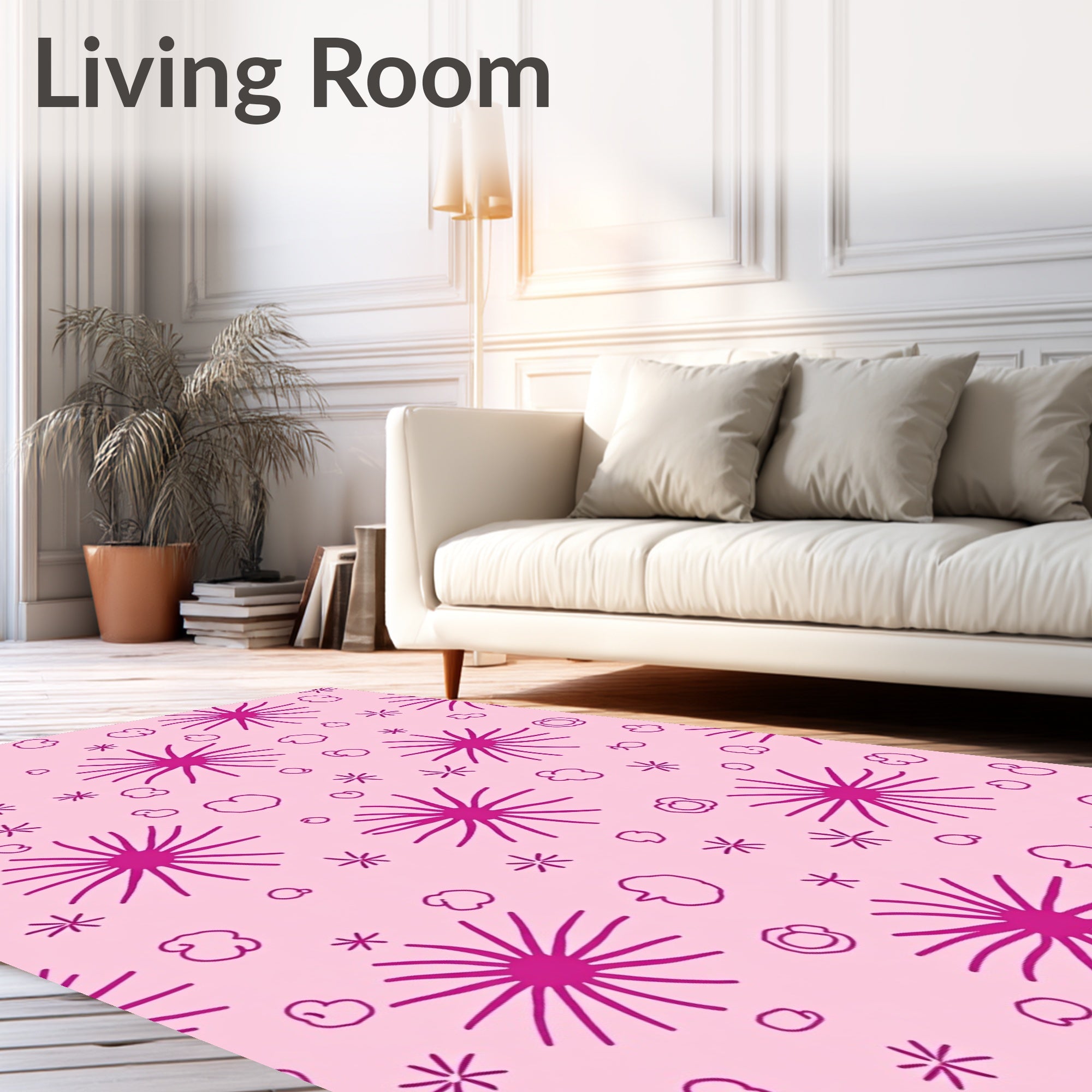 Dandelion Inspired Playful Pink Pattern Rug