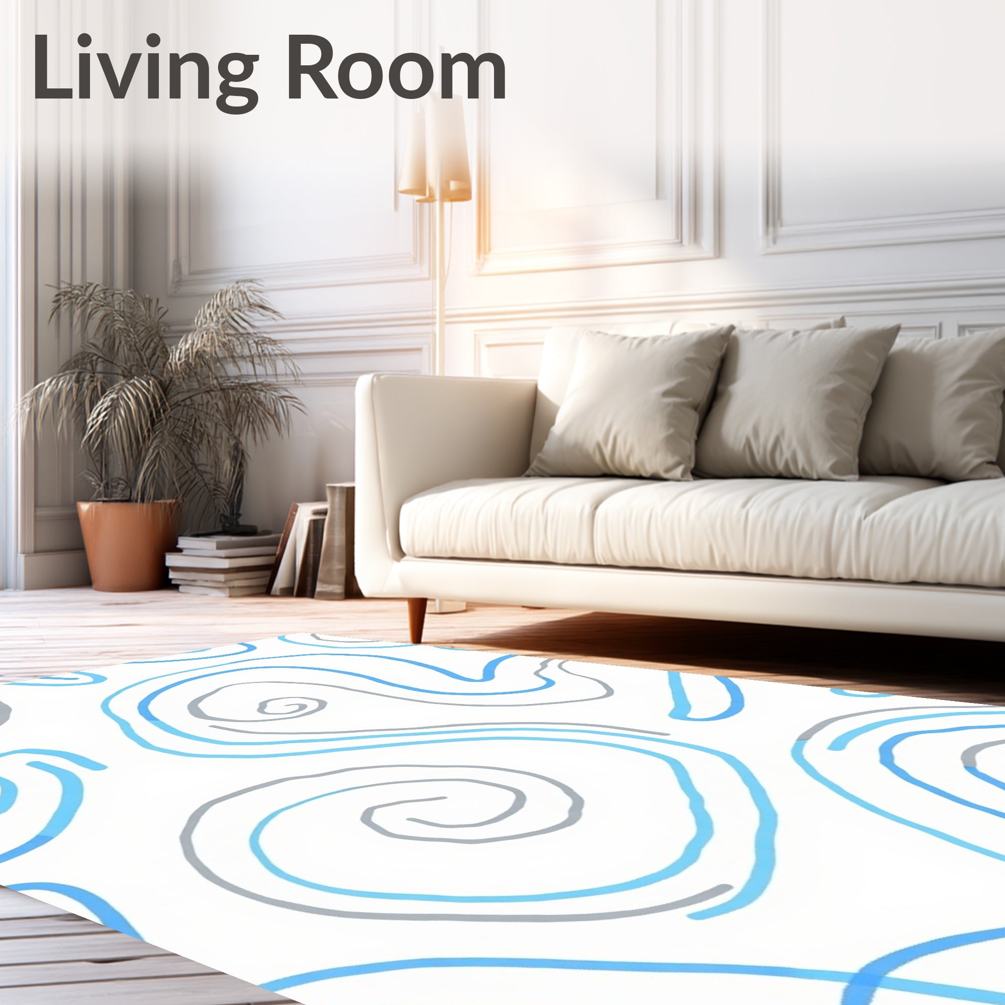 Abstract Swirls Gray and Blue Pattern Rug