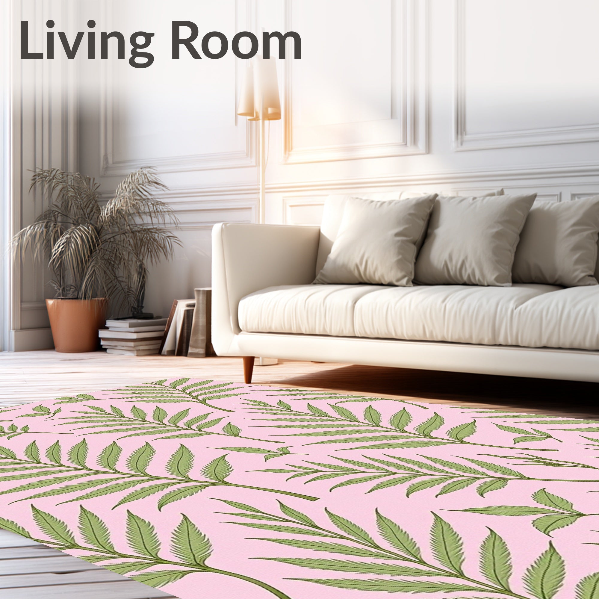 Elegant Green Leaf Pattern Accent Rug
