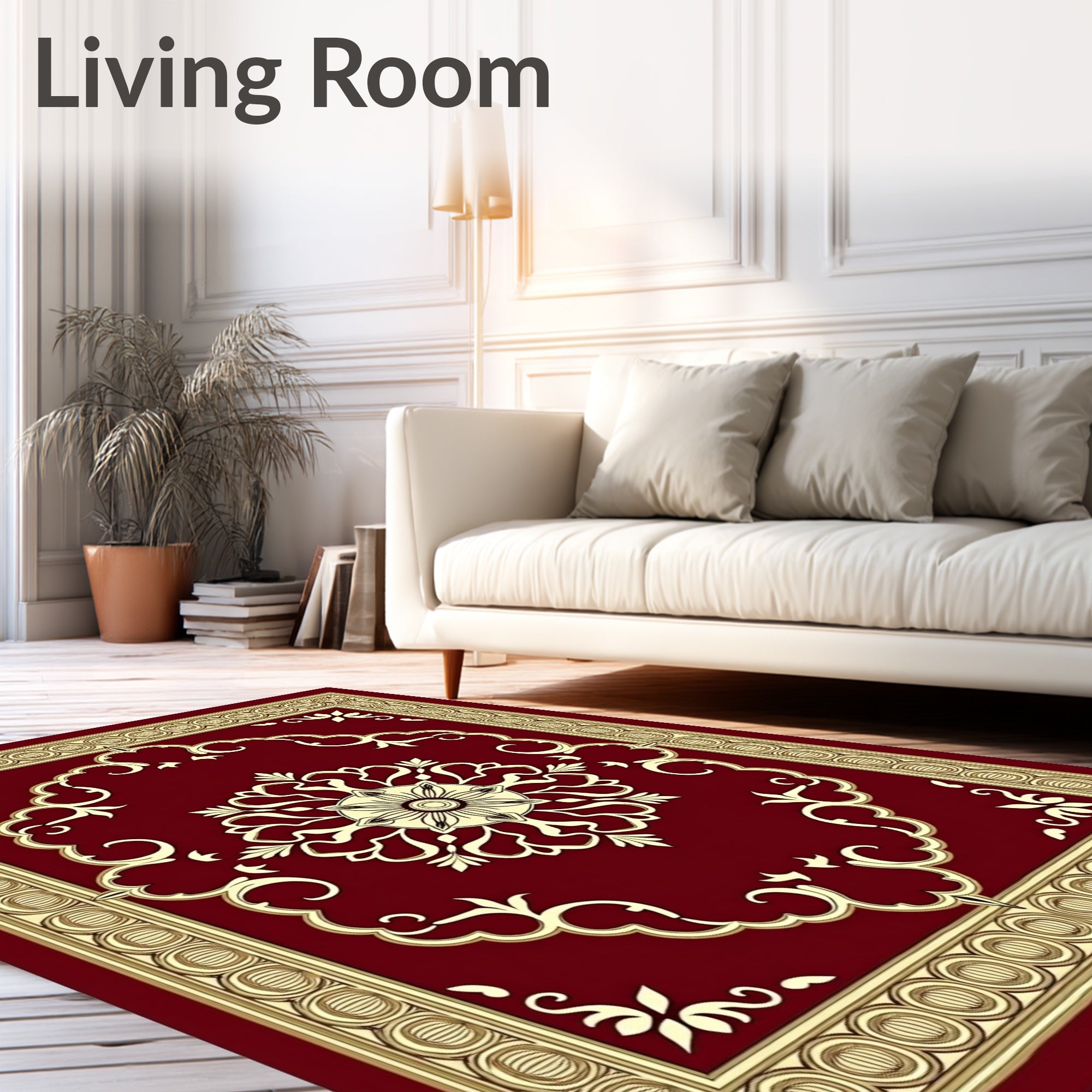 Classic Red Floral Medallion Border Rug