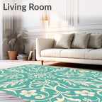 Teal Floral Vine Pattern Rug