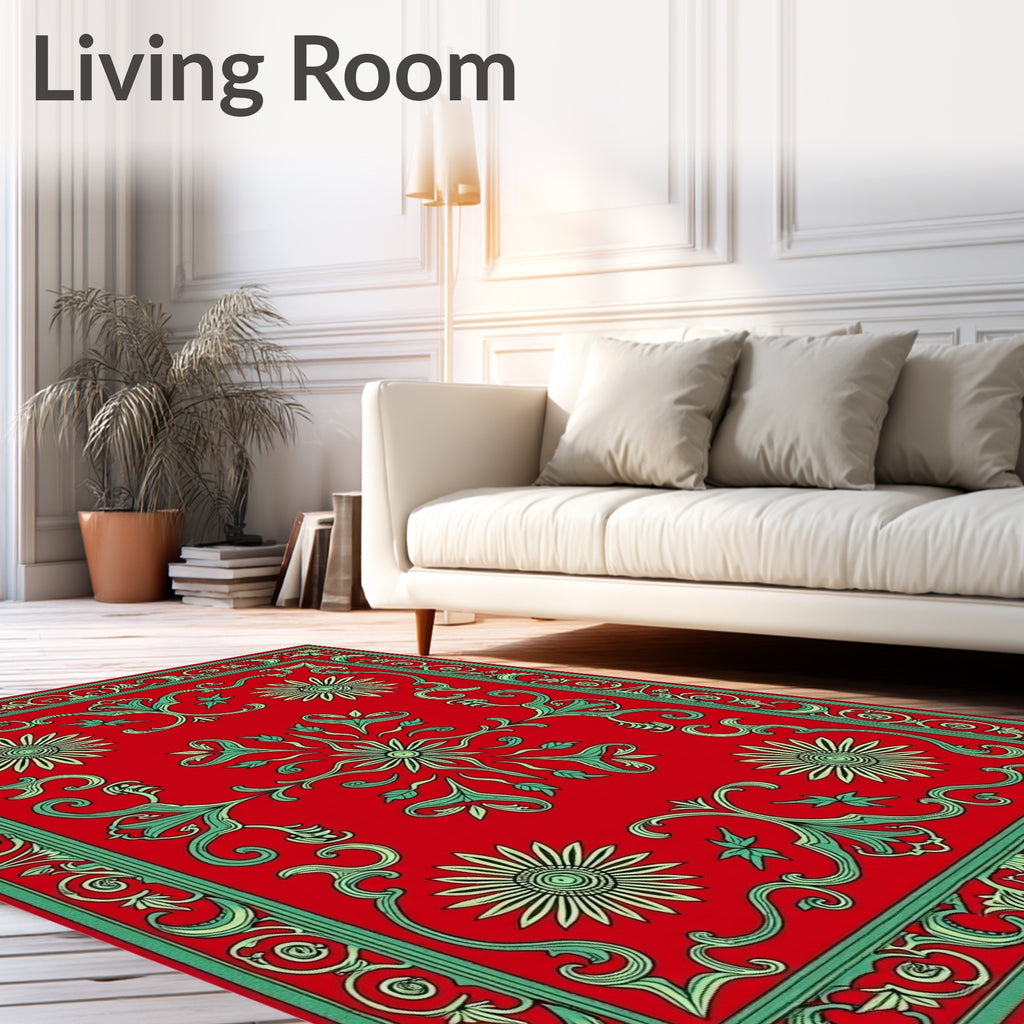 Ornate Red Floral Vine Pattern Rug