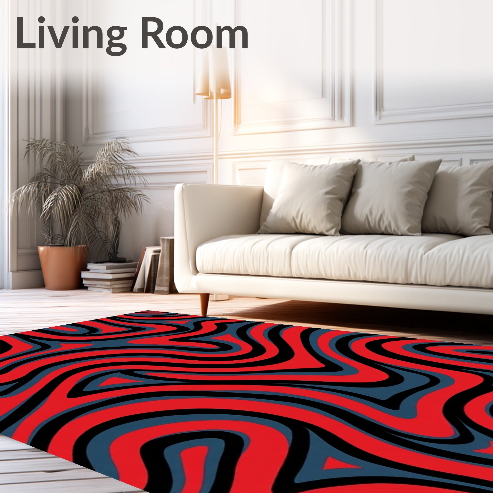 Red Black Blue Swirl Pattern Rug