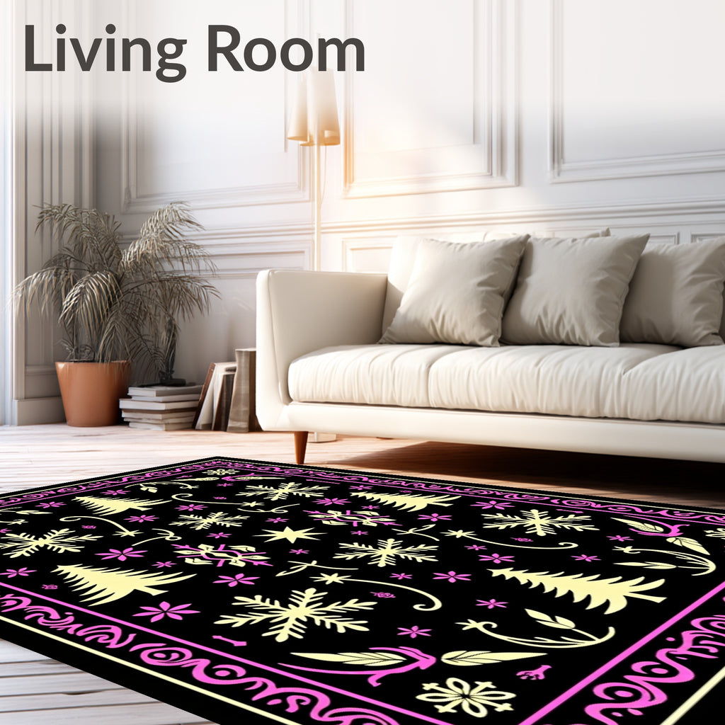 Pink Cream Winter Forest Snowflakes Rug