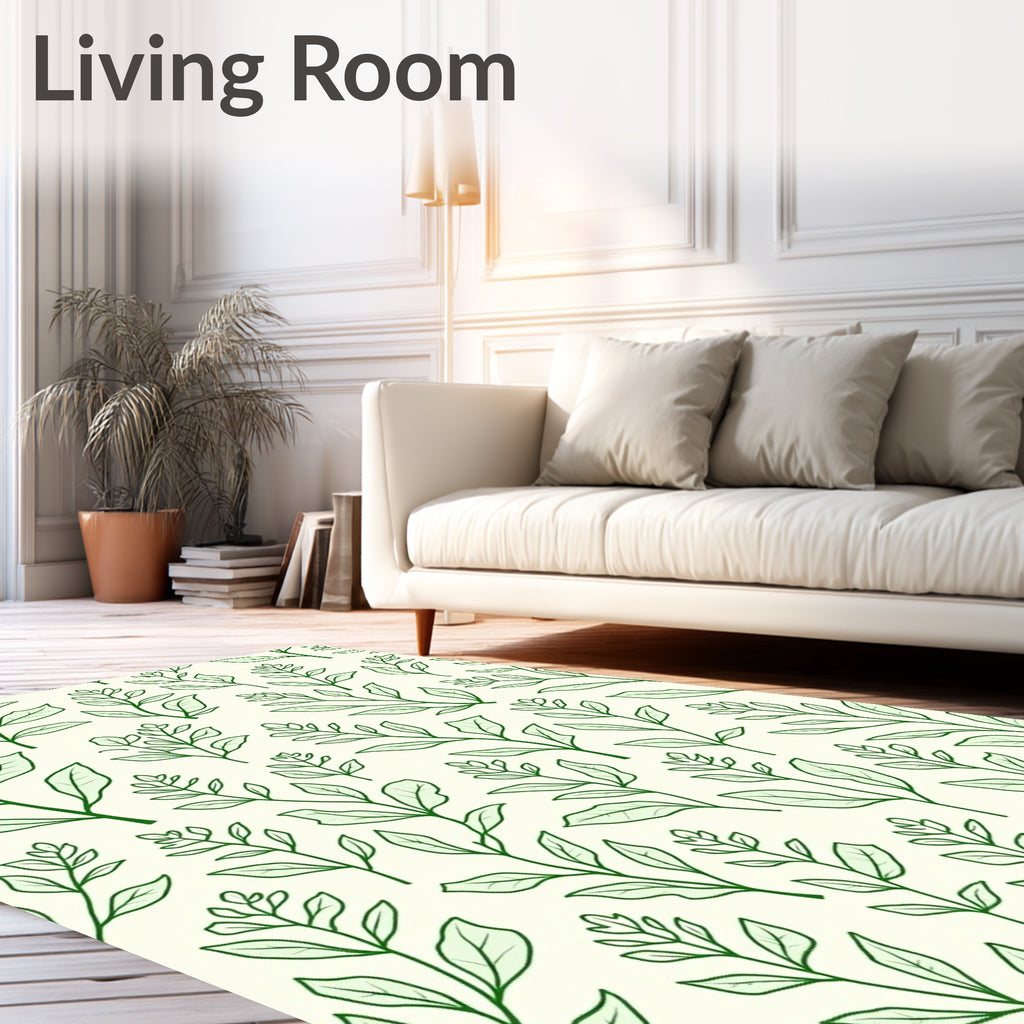 Green Leafy Branch Pattern Rug