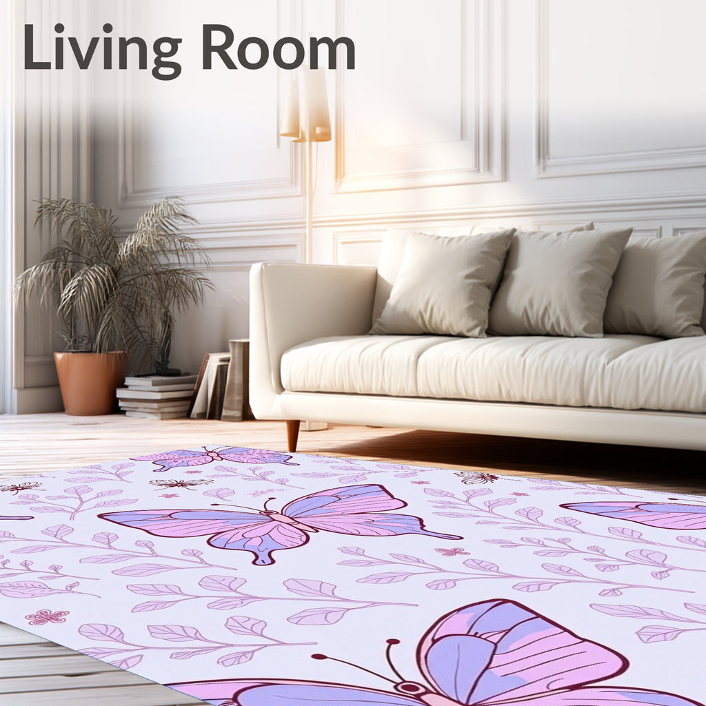 Whimsical Butterfly Botanical Pattern Rug
