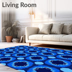 Blue Sunburst Geometric Pattern Rug