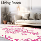 Elegant Pink Scrollwork Floral Design Rug