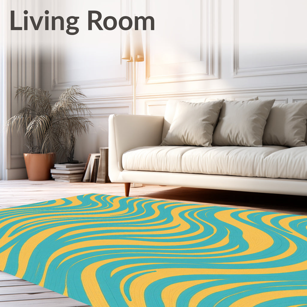 Bold Teal Yellow Flowing Waves Rug
