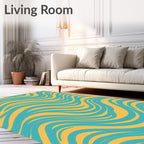 Bold Teal Yellow Flowing Waves Rug