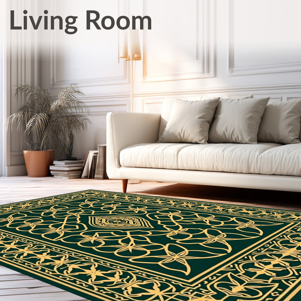 Elegant Gold Interlocking Floral Design Rug