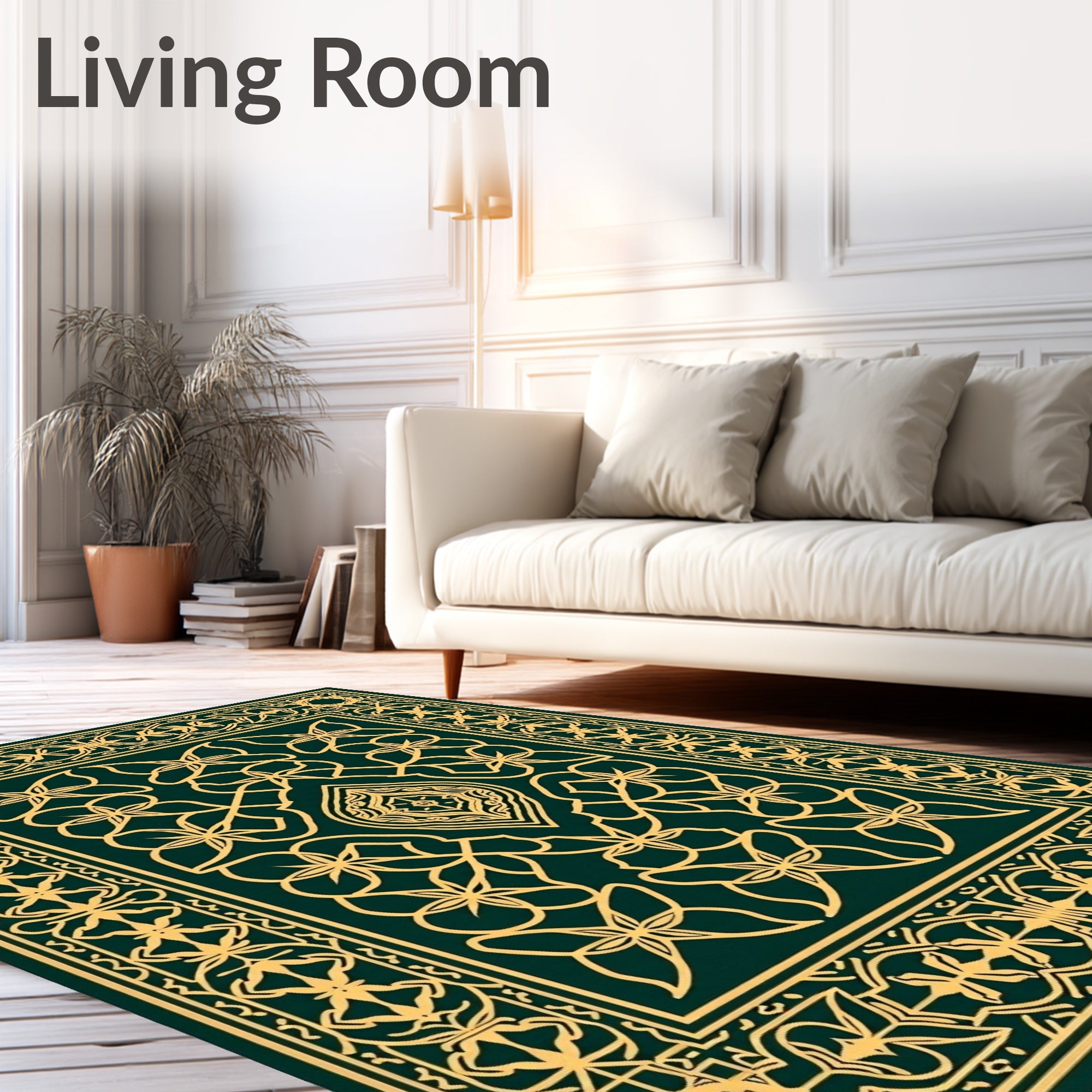 Elegant Gold Interlocking Floral Design Rug