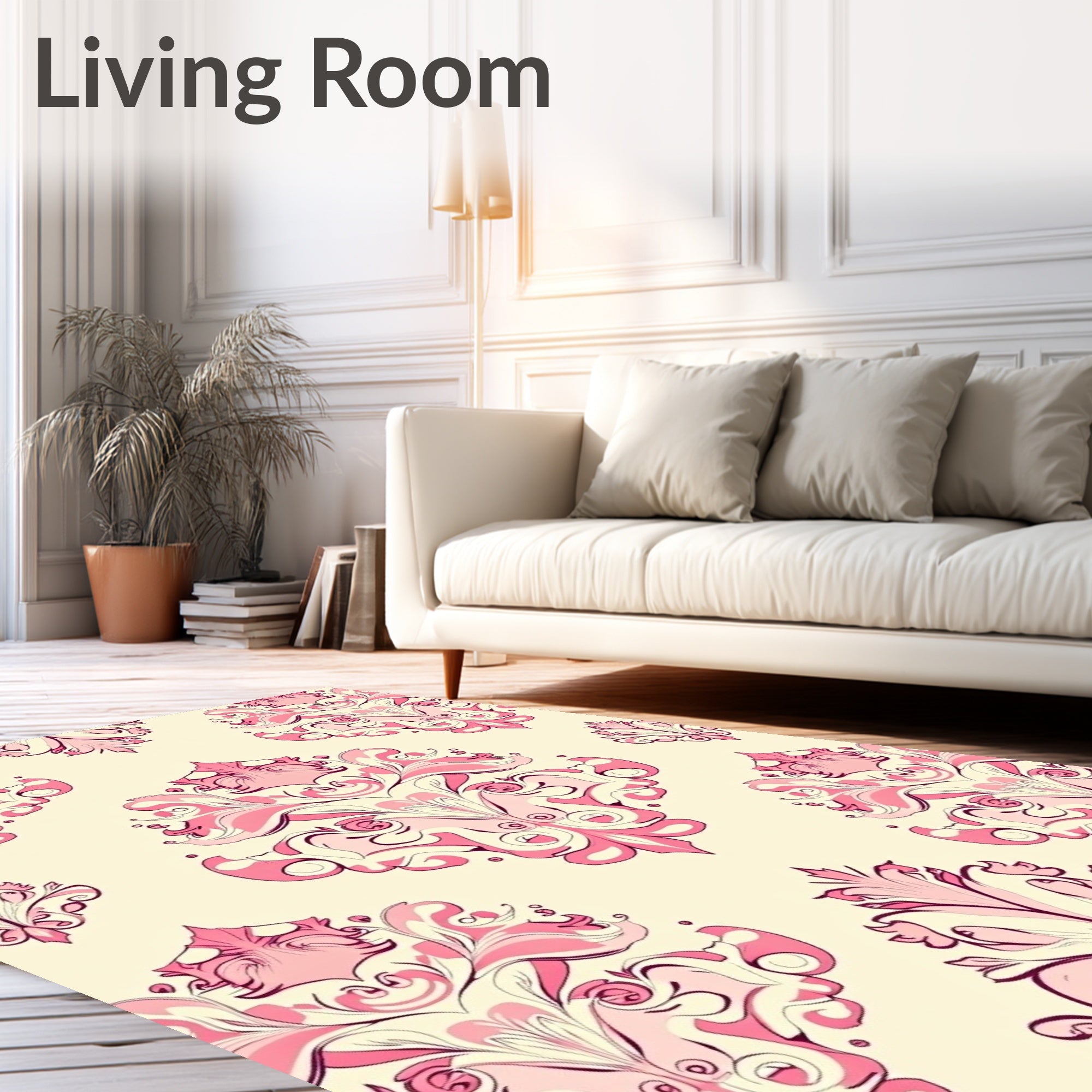 Pink Floral Damask Pattern Rug