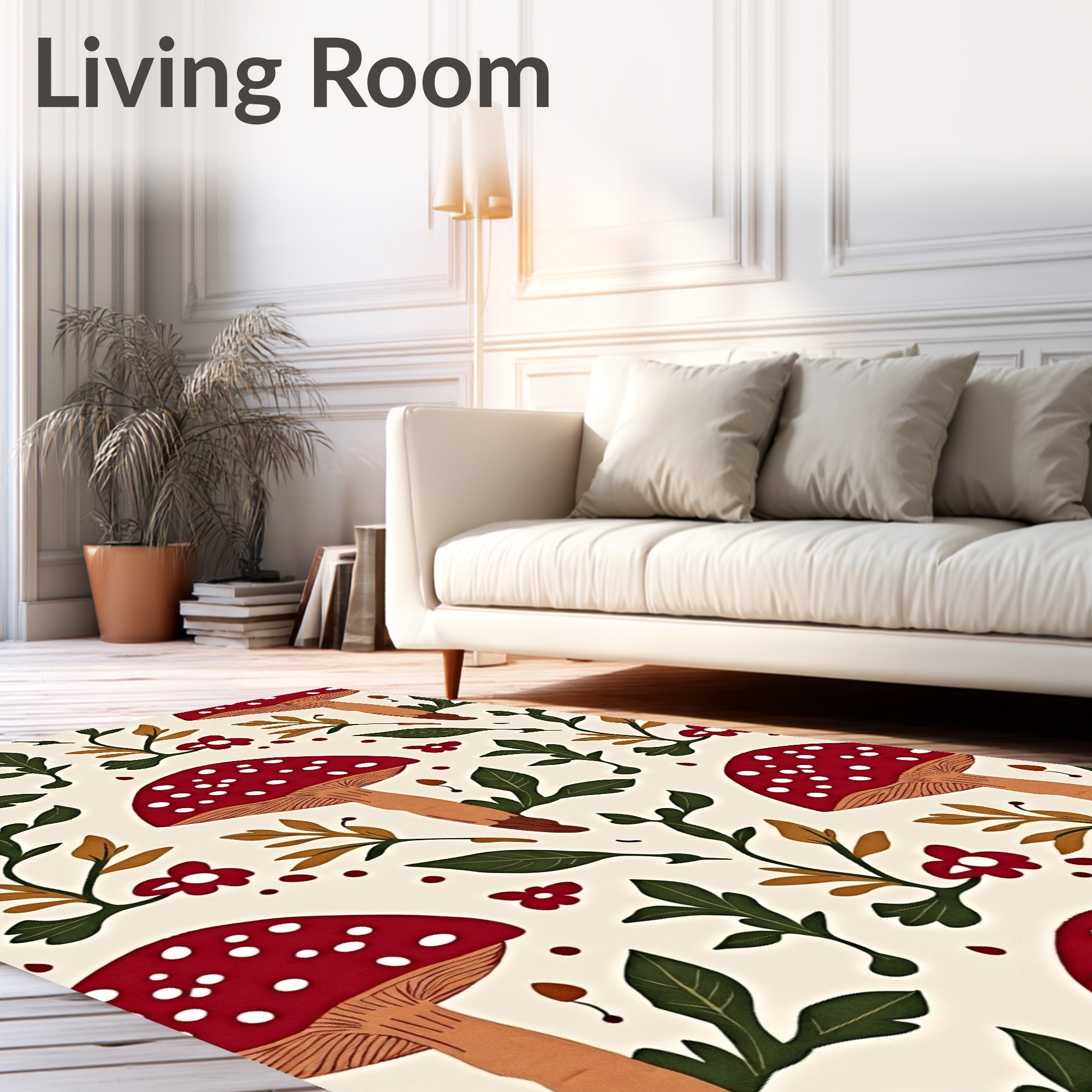 Whimsical Mushroom Floral Pattern Rug