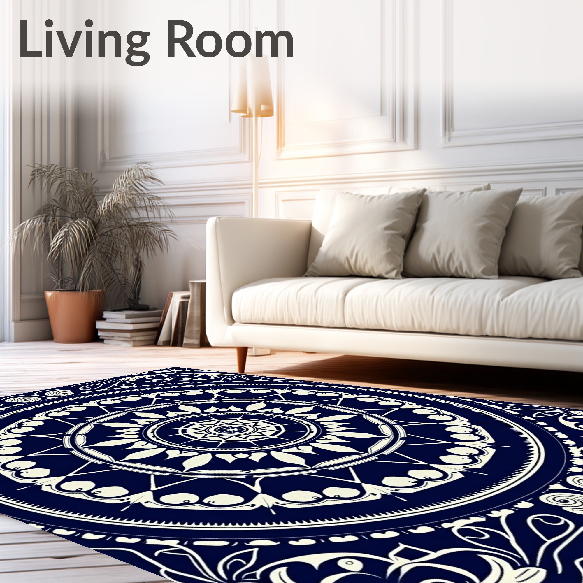 Navy Ivory Ornate Mandala Pattern Rug