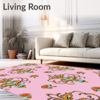 Pink Ornate Floral Gold Turquoise Pattern Rug