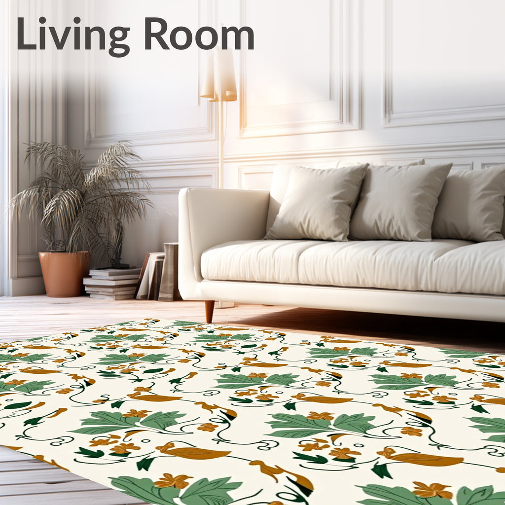 Nature Inspired Bird Leaf Pattern Rug