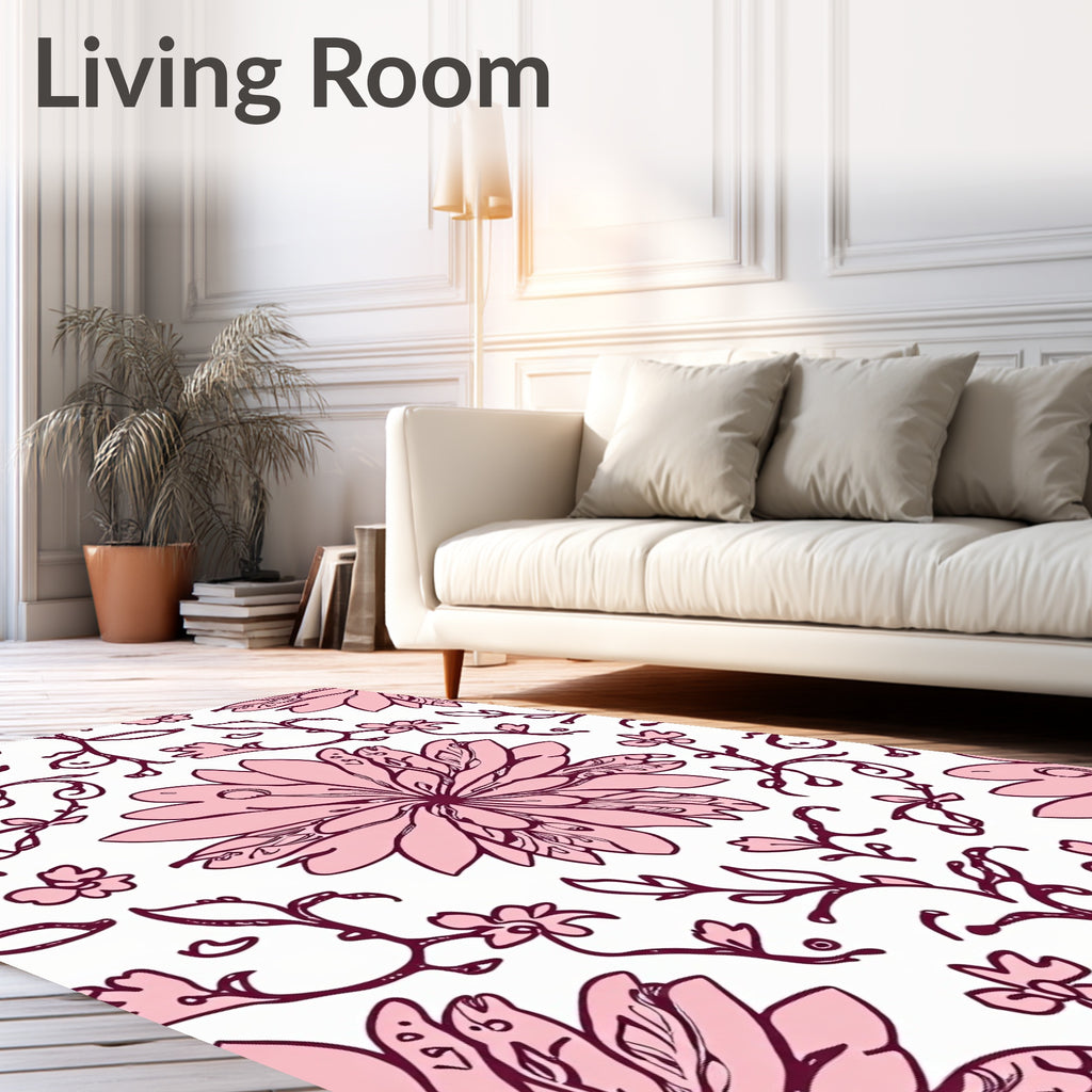 Pink Floral Vine Pattern Rug